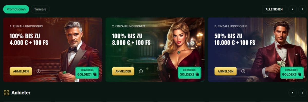 Goldex Boni – Welcome 38k € & Cashback 15% DE image 1